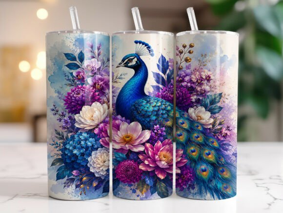 Download Peacock Floral Skinny Tumbler Wrap PNG - Tumbler Collection