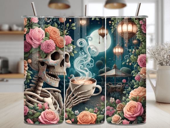 Download Floral Skeleton Moon Coffee Tumbler Wrap - Tumbler Collection