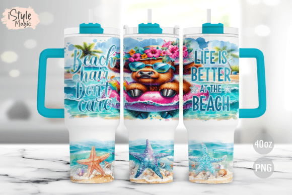 Download Summer Beach Vibes Cow 40oz Tumbler Wrap - Tumbler Collection