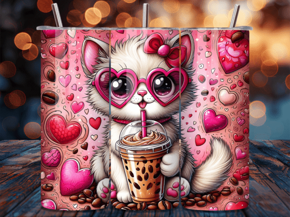Download Kawaii Pink Cat Iced Coffee Tumbler Wrap - Tumbler Collection