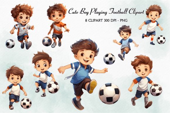 Download Cute Boy Playing Football Clipart Bundle - Football clipart Collection