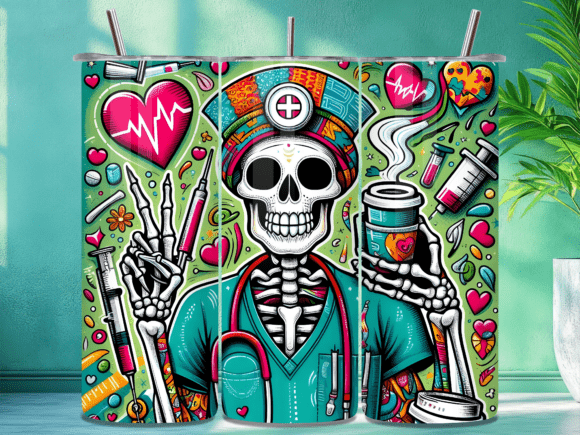 Download Skeleton Nurse Coffee Tumbler Wrap - Tumbler Collection